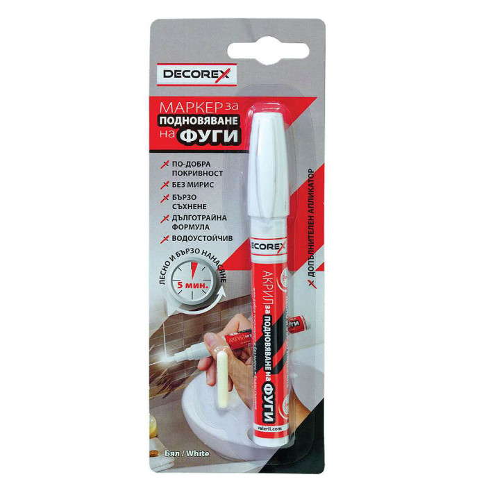 МАРКЕР ЗА ПОДНОВЯВАНЕ НА ФУГИ БЯЛ ЦВЯТ DECOREX - valerii.com
