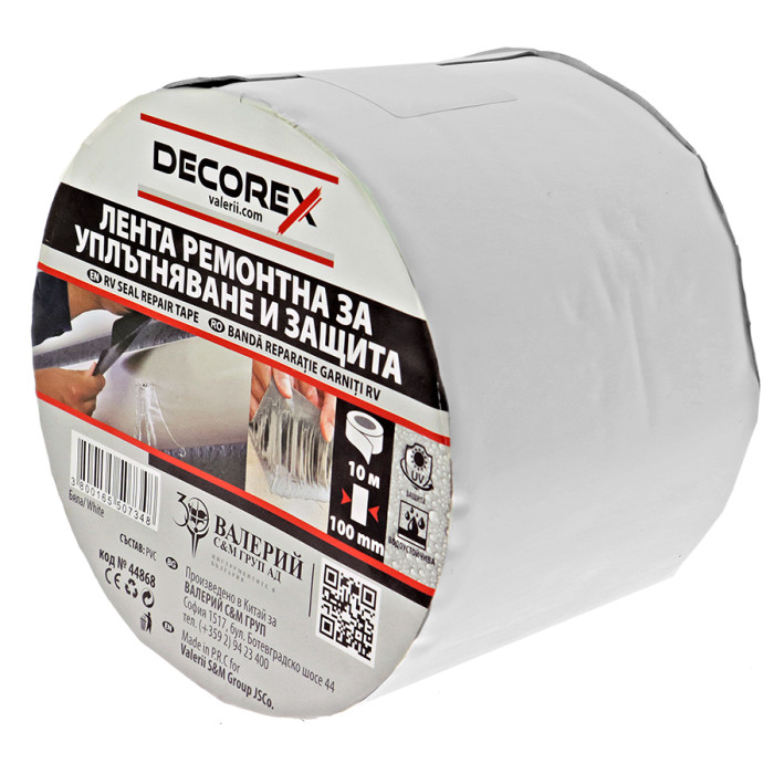 ЛЕНТА РЕМОНТНА ЗА ТЕЧОВЕ RV БЯЛА 100 мм x 10 м DECOREX - valerii.com