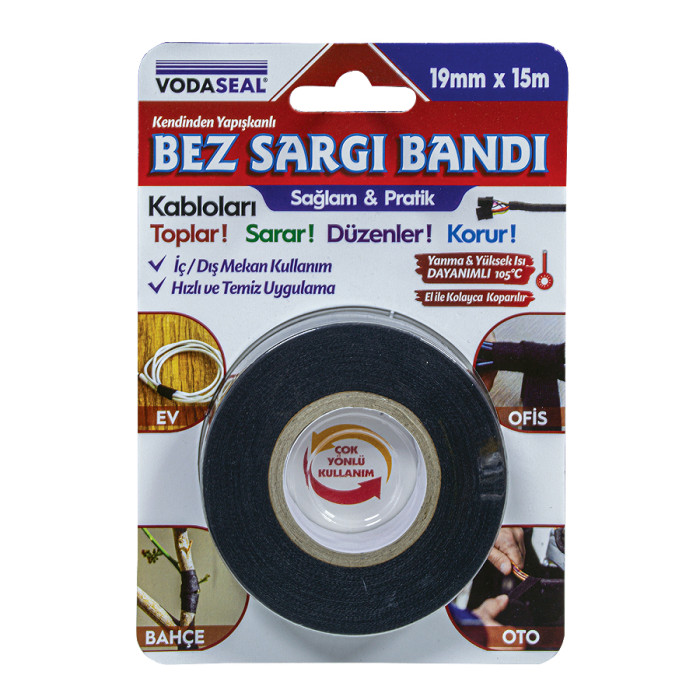 TEXTILE TAPE FOR CABLES BLACK 19 mm x 15 m VS - valerii.com